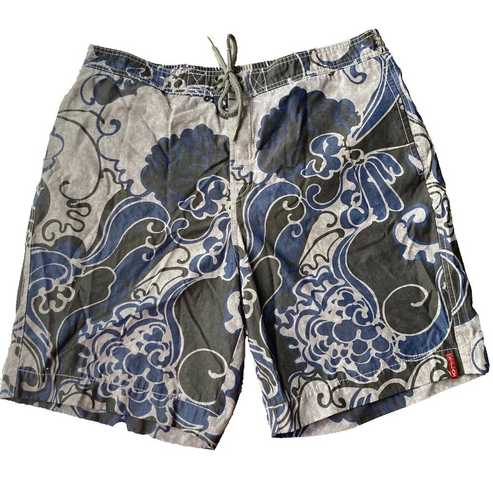 TOMMY BAHAMA Swim Trunks Adult Large Surf Waves Blue Mens Bath Suit Board Shorts